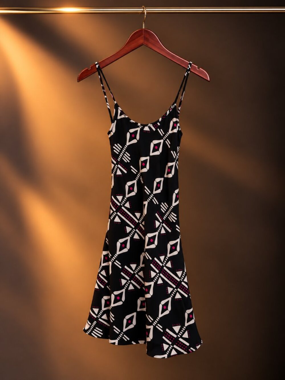 Naven Black Geometric Print Wrap Front Slip Dress Gold Ring Straps Size 0